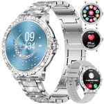 Montre Connectée Femme Bluetooth Appels pour Android iOS Sport Fitness Activity Tracker Montre Femme Connectée 1,32" HD Fréquence Cardiaque Sommeil Moniteur Elégant Diamond Argent Smartwatch Femme