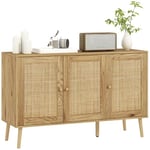 HOMCOM Buffet Salon Meuble de Rangement avec placards à Portes en rotin et étagère réglable, pour Salon, Salle à Manger, dim. 120 x 40 x 75 cm, Bois Naturel