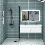 Ensemble meuble double vasque L.120cm blanc 2 portes + lavabo + LED miroir,moderne