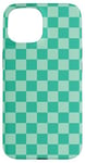 Coque pour iPhone 15 Vert menthe, motif damier, carreaux