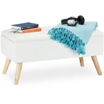 Banc de rangement, rembourré, pieds en bois, coffre avec revêtement en tissu 39,5 x 79,5 x 39 cm, blanc - Relaxdays