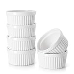 DOWAN Ramekins Set of 6, 4 oz Porcelain Soufflé Dishes for Creme Brulee & Muffin & Pudding, Baking Dishes for Air Fryer & Oven, Mini Bowl for Dips, Sauces, Snacks and Fruits, 3.5 x 1.75in-White