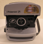 Polaroid P600 Instant Camera Silver Built-in Flash, Strap Broken, Needs Film