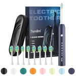 7am2m Sonic Electric Toothbrush for Adults and Kids, with Travel Case and 8 Brush Heads, 5 Modes with 2 Minutes Build in Smart Timer, Roman Column Handle Design (Navy Blue)