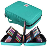 JAKAGO Trousse Crayon de Couleur 220 Grande Trousse Scolaire avec Poignée Solide,Portable étanche Sac a Crayon Idéal pour Excellent Cadeau Femme/Homme/étudiant/Artiste (Green)