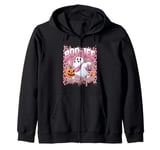 BOO JEE Ghost Halloween Cute Girl Ghost Coffee Pumpkin Latte Zip Hoodie