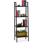 Etagère sur pieds, Etagère en échelle 4 espaces rangement, Plantes, hlp: 136 x 44 x 31,5cm, Noir Noir - Relaxdays