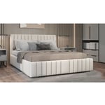 Lit Double Mia Coffre De Rangement Velours Beige - 180x200, Velours, Style , x x cm - Meubler Design