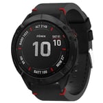 För Garmin Fenix 6x Pro 26mm lädersutur stålspänne watch Black