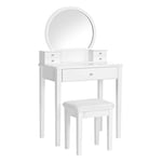 VASAGLE Coiffeuse avec Miroir, Table de Maquillage Moderne avec Tabouret rembourré et 5 tiroirs, 70 x 40 x 134 cm, Ensemble de Coiffeuse, idée Cadeau, Blanc RDT152W01