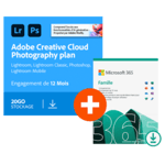 Pack Adobe Photoshop + Lightroom (Creative Cloud Photo 20 Go) + Microsoft 365 Famille - Abonnement 1 an - Offre Max
