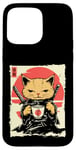 Coque pour iPhone 15 Pro Max Kawaii Samurai Cat Drinking Coffee, Ninja Cat for Cats Lovers