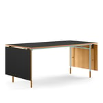 House of Finn Juhl - Nyhavn Dining Table, With Extensions, Top: Dark oiled oak/black linoleum, Base: Light Blue Steel