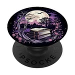 Spooky Moon Haunted Scene Halloween Book Lovers Reader PopSockets PopGrip Adhésif