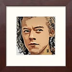 Lumartos, Harry Styles Contemporary Home Decor Wall Art Watercolour Print, Mahogany Frame, 12 x 12 Inches