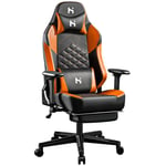 HLONONE Chaise Gaming Ergonomique, Fauteuil Gamer avec Repose-Pied Télescopique avec Appui-tête et Support Lombaire, Noir et Orange