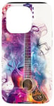 Coque pour iPhone 15 Pro Guitare ethnique vintage violette avec motif fumé coloré