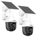 AOSU 3K Caméra Surveillance Solaire Exterieure sans Fil, 5MP WiFi Camera Surveillance Extérieur à Batterie pour Sécurité à Domicile, 360° PTZ, Suivi Automatique, Vision Nocturne en Couleurs, 2 Pièce