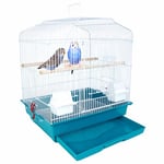 BAKAJI Cage à volaille pour Oiseaux avec Plateau Coulissant et perchoirs en Bois, Cage en métal empilable, idéale pour perroquets, perruches, volatiles, 46,5 x 35,5 x 65,5 cm (Vert)