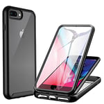 CENHUFO Coque pour iPhone 8 Plus/7 Plus/6S Plus/6 Plus, Antichoc Housse avec Protection écran, 360° Protégé Téléphone Double Face Case Portable Intégrale Etui Transparent - Noir