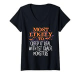 Womens Most Likely Halloween Creep It Real With 1st Grade Monsters V-Neck T-Shirt