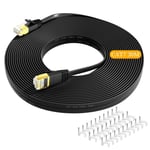 Cable Ethernet 30m, Cat 7 Plat Cable RJ45 30m Blindé Haute Vitesse Cable Réseau 10Gbps 600MHz, Gigabit Câble Internet Haut Débit Fibre Noir Cable Lan pour Routeur, Switch, Modem