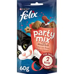 Purina Felix Party Mix Snack Chat Mixed Grill avec Boeuf, Poulet et Saumon, 8 boîtes de 60 g