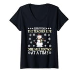 Womens Surviving The Teacher Life One Meltdown At A Time V-Neck T-Shirt