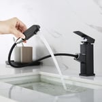 Auralum - Mitigeur Lavabo Noir avec Douchette Extractible Moderne Monotrou Robinet pour Lavabo et Vasque Salle de Bain Robinetterie Mitigeur Eau et