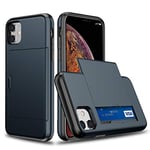 XYZNTMF for iPhone 11 Case iPhone 11 Shockproof Case with Card Holder Soft Silicone Bumper Matte Hard PC Shell Heavy Duty Protective Skin Cover Armor Rubber iPhone 11 Phone Case, Dark Blue