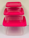 Pink Set Of 3 Plastic Food Containers With Lids Air Tight Food Storage Stackable