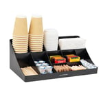 Mind Reader COMORG-BLK 11-Compartment, 2-Tier Coffee Cup and Condiment Countertop Organizer, 17.875" L x 9.5" W x 6.625" H, Plastic, Black