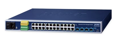 PLANET IP30 19 Rack Mountable Industrial L2/L4 24-Port 10/100/1000T + 4-Port 10G SFP+ Managed Switch Håndtert L2/L4 Gigabit Ethernet (10/100/1000) 1U Blå