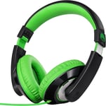 Casque Audio Enfant, Casque Filaire Over Ear Avec Jack 3,5 Mm, Serre-Tête Ajustable, Pliables Pour Filles Garçons École Voyage Pc Téléphones Pour Les Enfants De Plus 4 De Ans (Noir Vert)