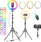 Ring Light Avec Trépied Professionnel Selfie - 10" Anneau Lumineux 40 Rvb Mode 13 Niveaux Led Lampe Trepied Telephone Grand Red Light Sur Pied Lumiere Photo Pour Smartphone Video E[VID062234]