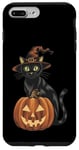 Coque pour iPhone 7 Plus/8 Plus Chat noir d'Halloween avec chapeau de sorcière et citrouille