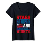 Womens Stars Stripes Baseball Nights American Patriotic V-Neck T-Shirt