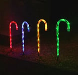 Christmas Garden Stake Lights 4pc Set Candy Canes Multicoloured LED Large 62cm