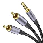 Câble RCA Jack Audio,3.5mm Mâle vers 2 RCA Mâle Y Auxiliaire Audio Stéréo Nylon Tressé Câble,Compatible Smartphone,PC,Autoradio,Home Cinéma,Amplificateur,Chaîne HiFi,TV etc