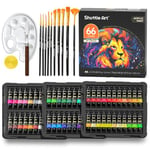 Shuttle Art 82PCS Kit Peinture Acrylique, 66 Tubes Peinture Acrylique (22ml), Coffret Peinture Acrylique avec 10 Pinceaux, Set Peinture Pigments Riches pour Adulte, Enfant, Peinture sur Toile