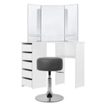 Table de maquillage d'angle coiffeuse moderne avec miroir + tabouret gris foncé