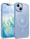 Coque Magnétique Pour Iphone 13/14, Translucide Mat Arrière Coque Pour Iphone 14 Avec 2 Verre Trempé Protection Écran,Coque Antichoc Pour Iphone 14/13 Compatible Mag-Safe 6.1"" Bleu Sierra