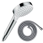 Pommeau de douche HANSGROHE Crometta EcoSmart blanc/chromé + flexible de douche 2 m HANSGROHE Metaflex chromé