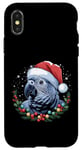 Coque pour iPhone X/XS Chapeau de Père Noël drôle perroquet gris