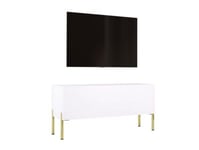 Meuble TV En Blanc Mat / Blanc Brillant Avec Pieds En Or, D: L: 100 Cm, H : 52 Cm, P : 32 Cm