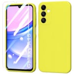 BUTISHIYU Coque en Silicone Compatible avec Samsung Galaxy A15 4G / 5G avec Protecteur D'écran en Verre Trempé,étui de Protection Complète,Housse Doublure Douce en Tissu Microfibre,Anti-Chocs - Jaune