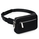 UTO Sac Banane Femme Homme Fanny Pack Ceinture Imperméable Synthétique Mode Léger Sac de Taille avec 3 Poches zippées Nylon Noir