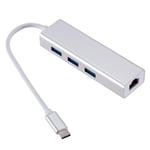 Roger AD15642 USB-C-keskitin – Jakaja 3 x USB 3.0 / RJ45, hopea