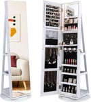 Armoire à Bijoux avec Miroir Pleine Longueur Rotative à Avec Lumière Led 3 Couleurs-Miroir de Maquillage Intérieur Blanc