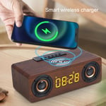 Wireless BT Speaker 10W Wireless Charging Wooden Retro Alarm Clock Speaker F GHB